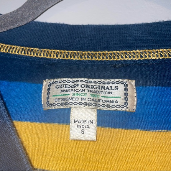 GUESS Originals Blue Yellow Striped T-Shirt Short Sleeve size small - Picture 8 of 9
